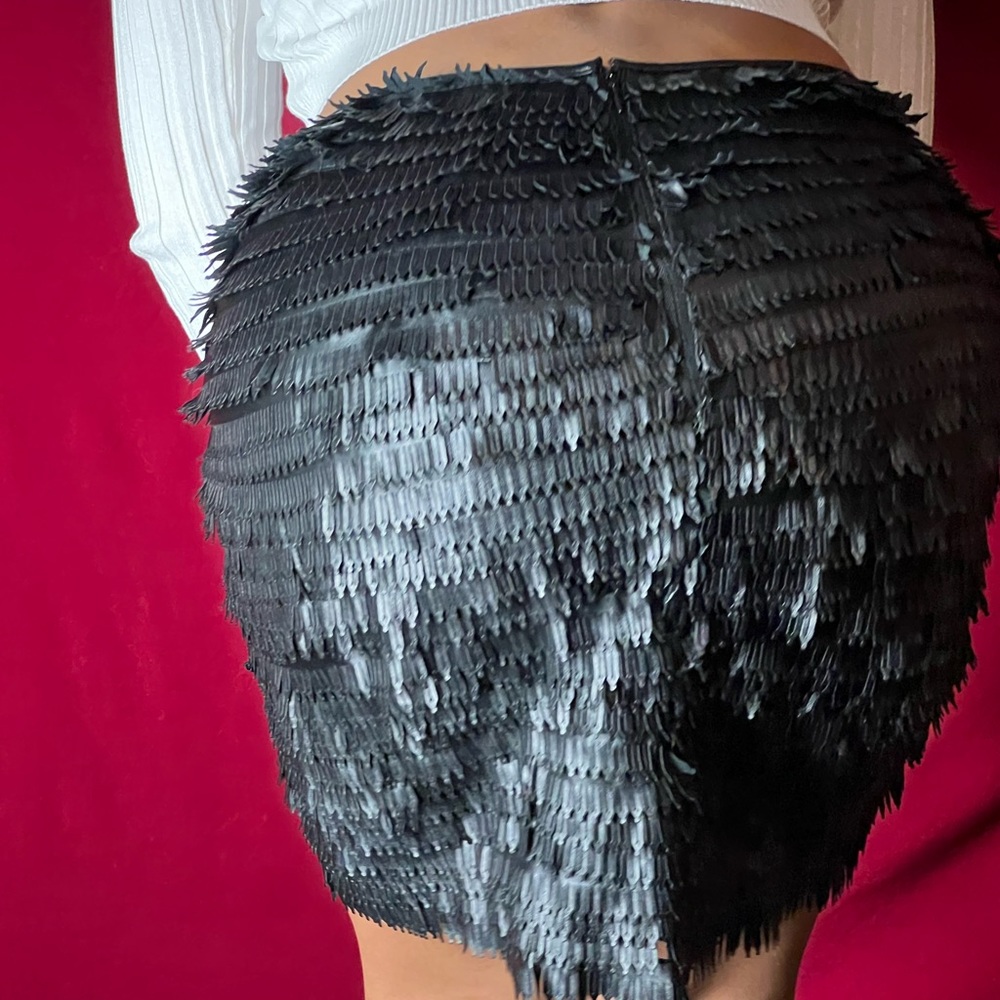 Max Studio Black Fringe Punk Metal Chic Skirt